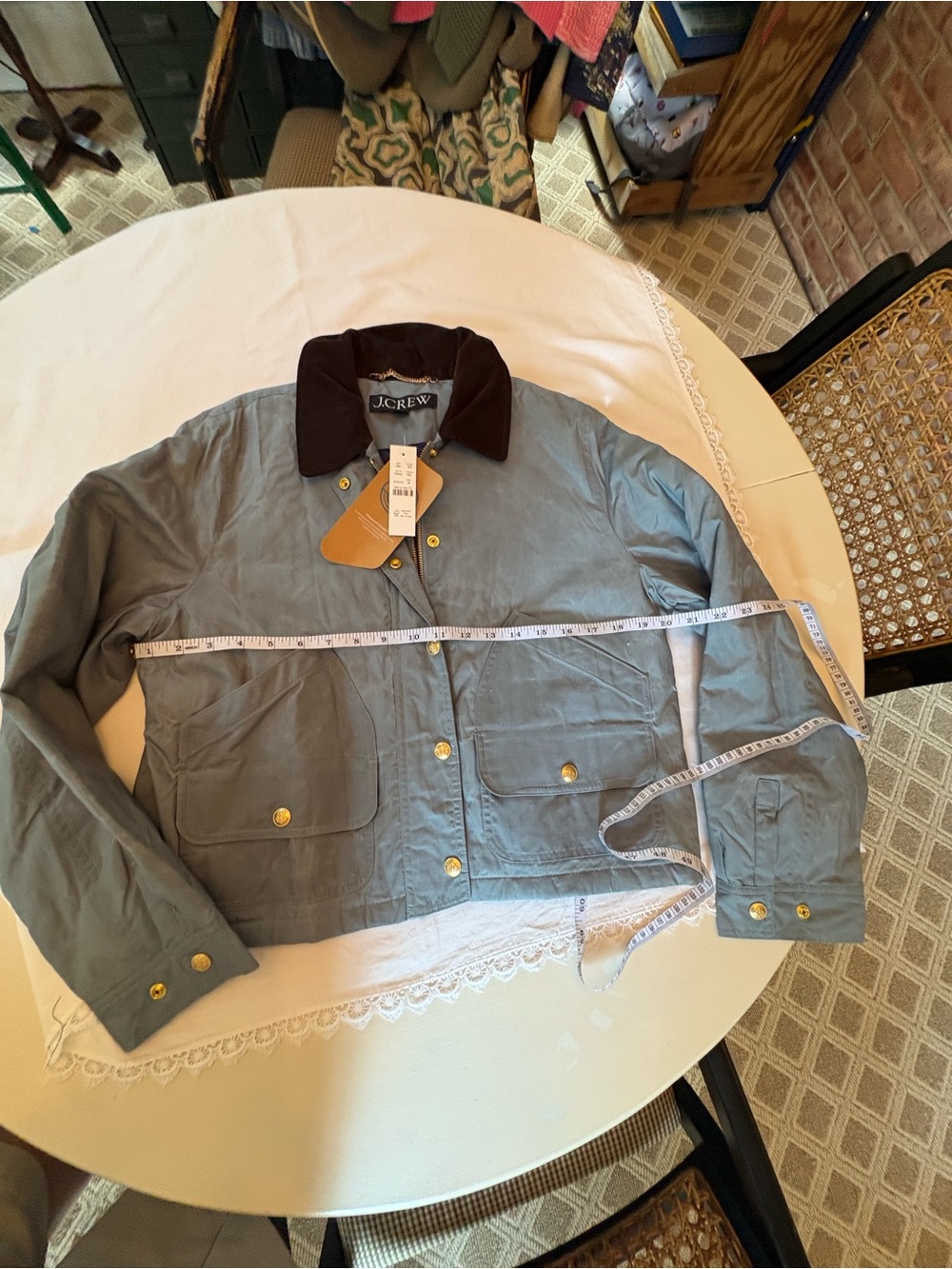 BNWT J. Crew Gray Down Quilted Barn Jacket with Dark Brown Corduroy Collar - Picture 6 of 11